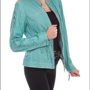 Skully  butter soft Aqua blue Lambskin jacket